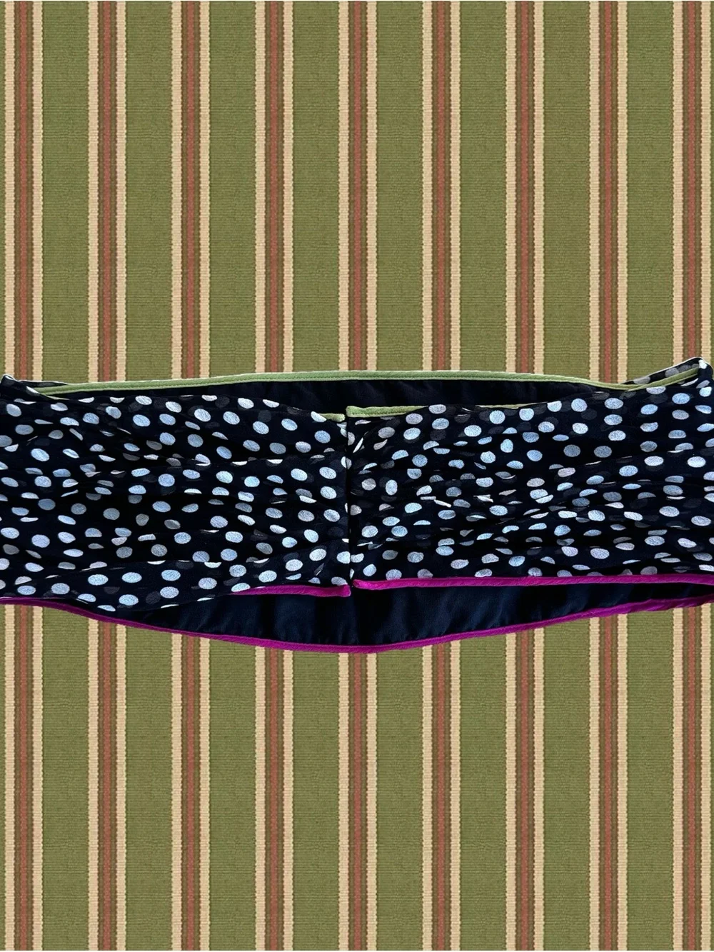 Silk Black & White Polka Dot Cummerbund Belt with Pink and Green Piping Detail